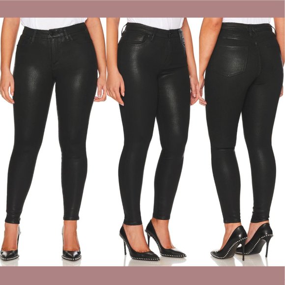 NWD $170 GOOD AMERICAN [ 18 ] Good Legs Coated Skinny‎ Jeans in Black - Picture 3 of 16